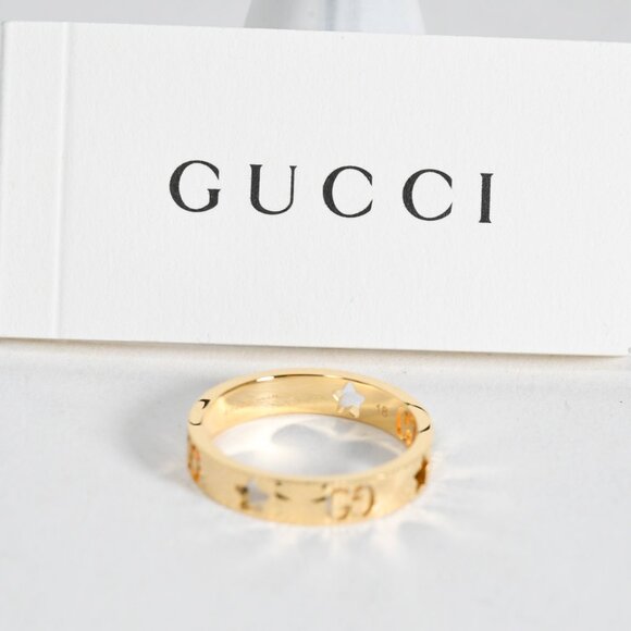 Gucci Icon Star ring 18k Yellow Gold 4mm Band Size 18 Brand New No Box - Picture 11 of 12